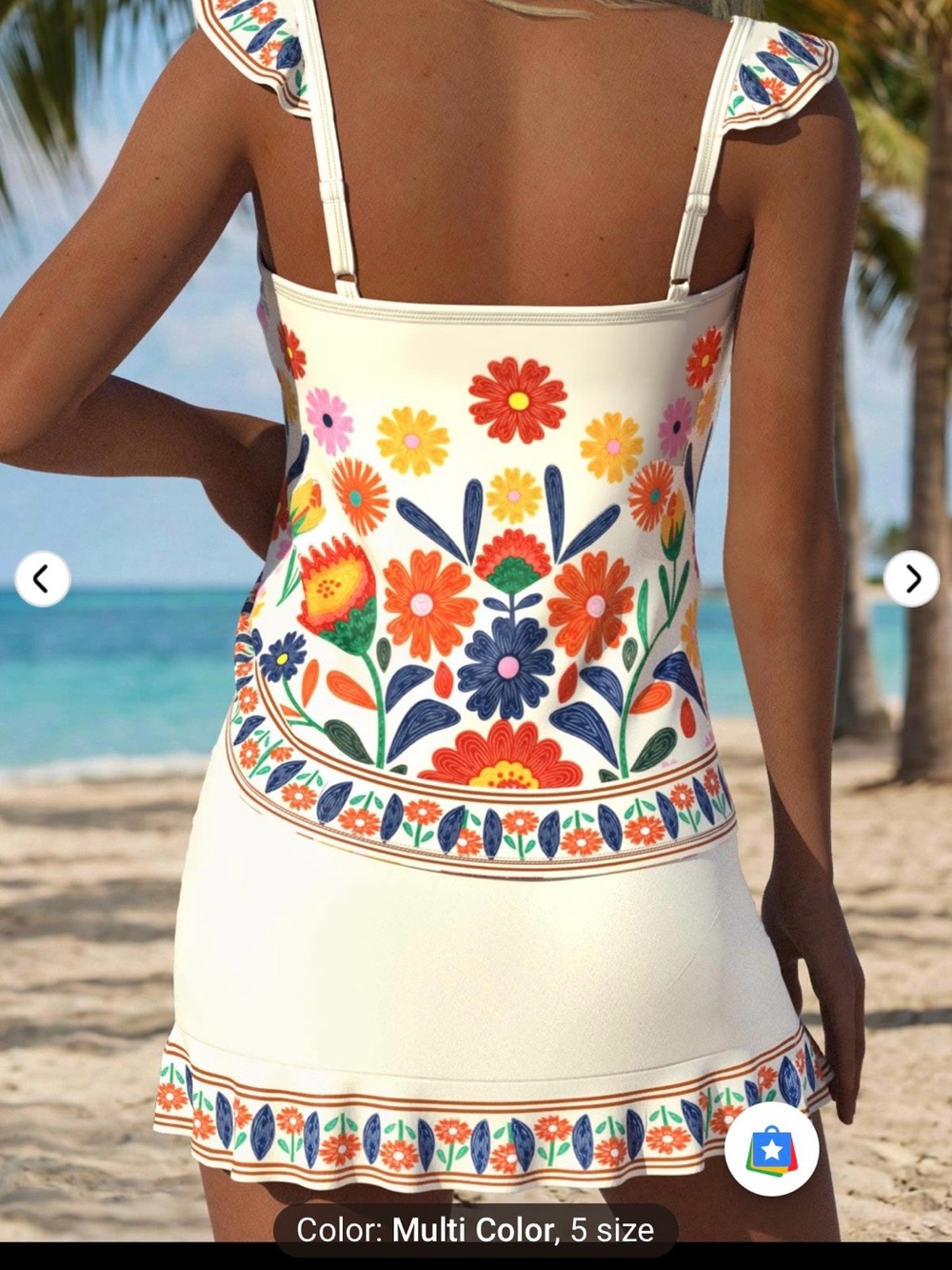 Still in package, New White Floral Embroidered Swimsuit Tankini Size Large - Picture 2 of 5